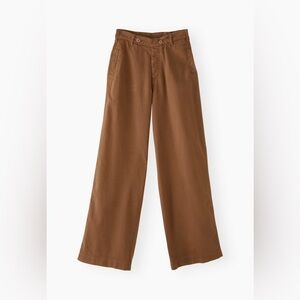 Wrap London Linen Cotton Wide-Leg Trousers Tobacco Brown US 8‎